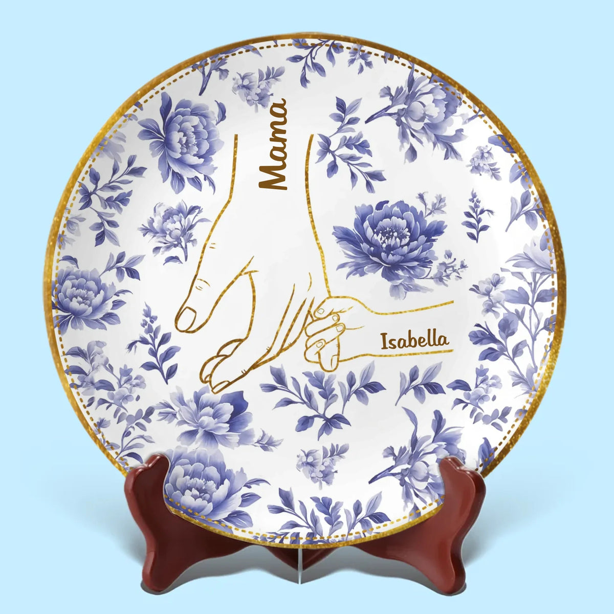 Mom Holds Kid's Hands - Personalized Ceramic Plate - Gift For Mother, Birthday Gift, Mother's Day Gift