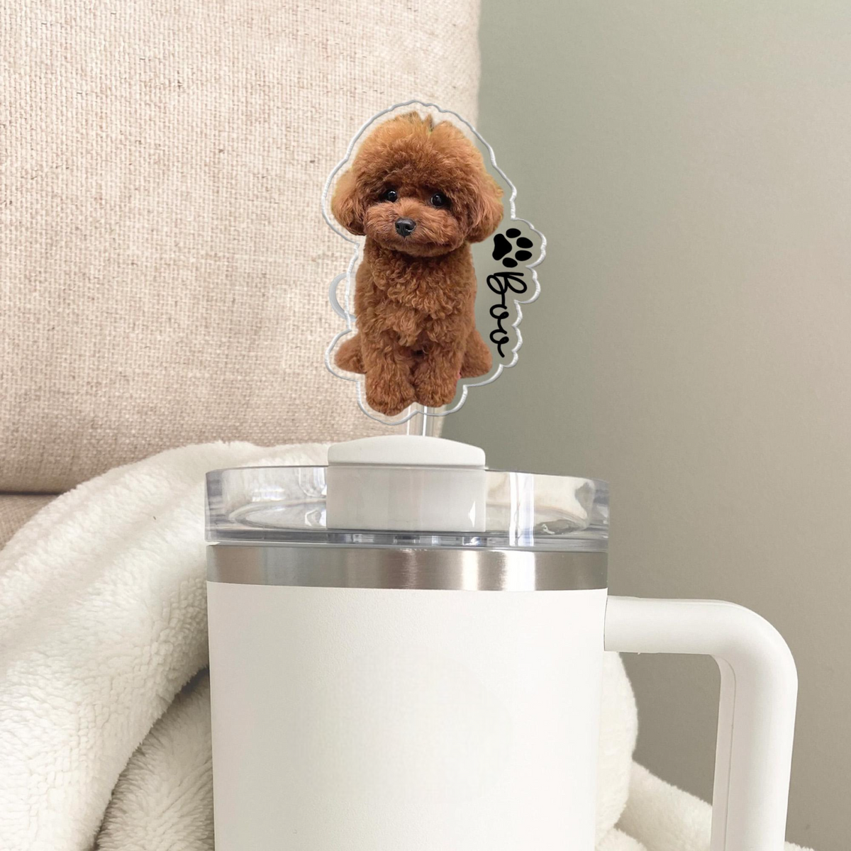 Personalized Gift For Dog Mom, Custom Topper Straw Topper With Photo, Custom Dog Photo Cup Straw Cover, Dog Mom Gifts