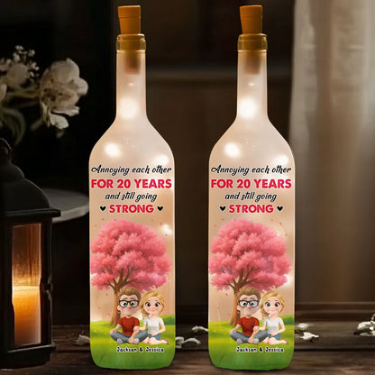 Annoying Each Other For Years 3D Couple Under Pink Tree - Personalized Bottle Lamp - Valentine's Day Gift, Anniversary Gift For Couple