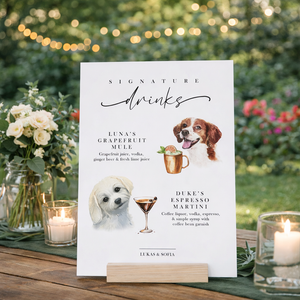 Custom Watercolor Pet Wedding Cocktail Sign Plaque, Custom Pet Photo, Personalized Dog Cat Signature Drinks Menu Sign, Wedding Drinks Acrylic Plaque