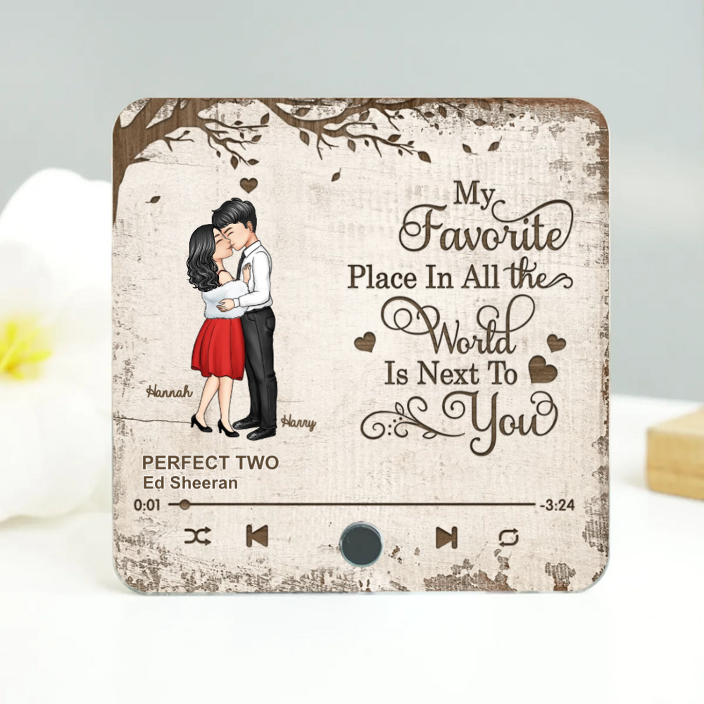 Kissing Couple My Favorite Place In The World - Personalized Music Fridge Magnet - Gift For Couple