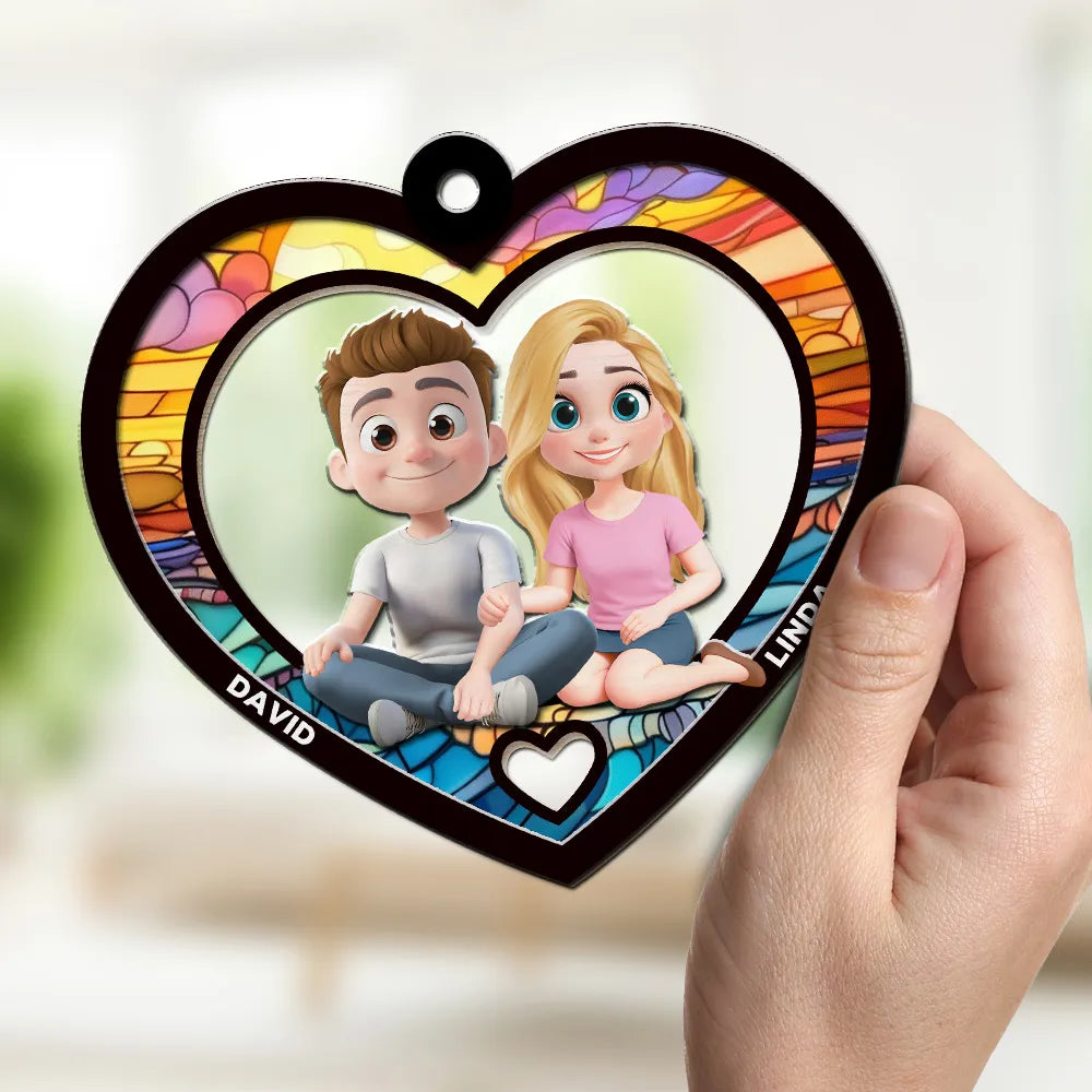 You & Me Together - Personalized Heart Shaped Suncatcher - Anniversary Gift, Valentine's Day Gift For Couple