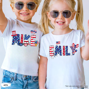 Personalized 4th Of July Shirt, Kids Celebration Tee, USA Patriotic Family Gift, Custom Name, Independence Day, Freedom, American Kids Tee