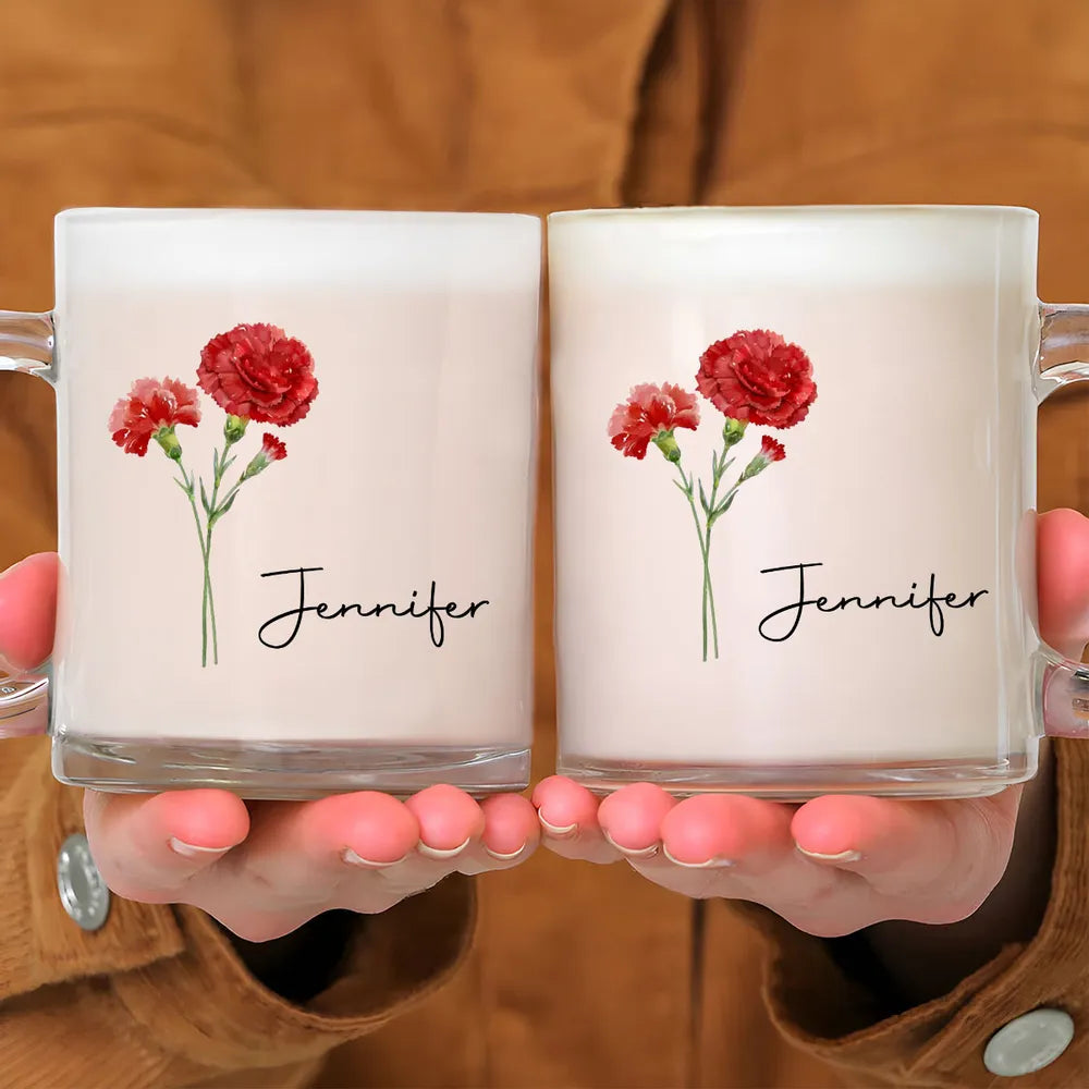 Custom Birth Month Flower - Personalized Glass Mug - Gift For Friends, Gift For Her, BFF Gift