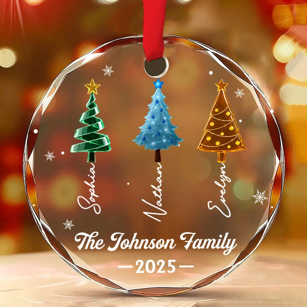 Sea Glass Christmas Tree Family - Personalized Crystal Ornament - Christmas Gift For Family, Christmas Home Decoration