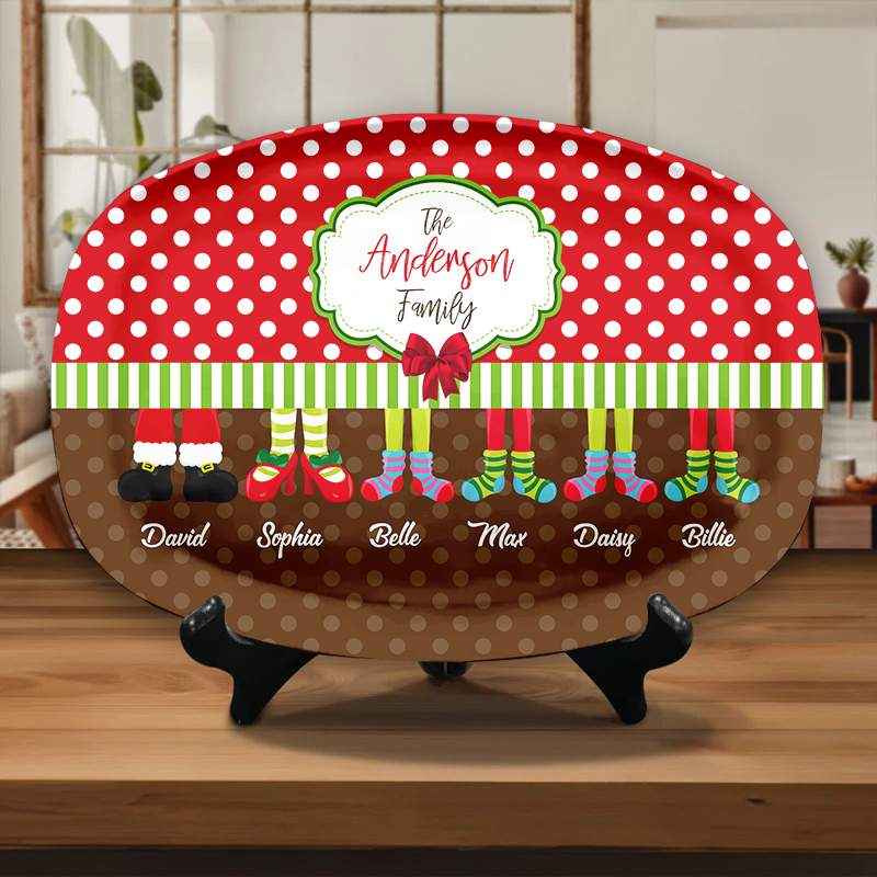 Custom Santa Feet Family - Personalized Christmas Platter - Christmas Home Decoration, Gift For Family