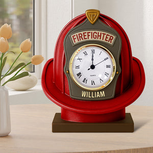 Firefighter Helmet Desk Clock Plaque - Personalized Acrylic Desk Clock - Gifts For Firefighter