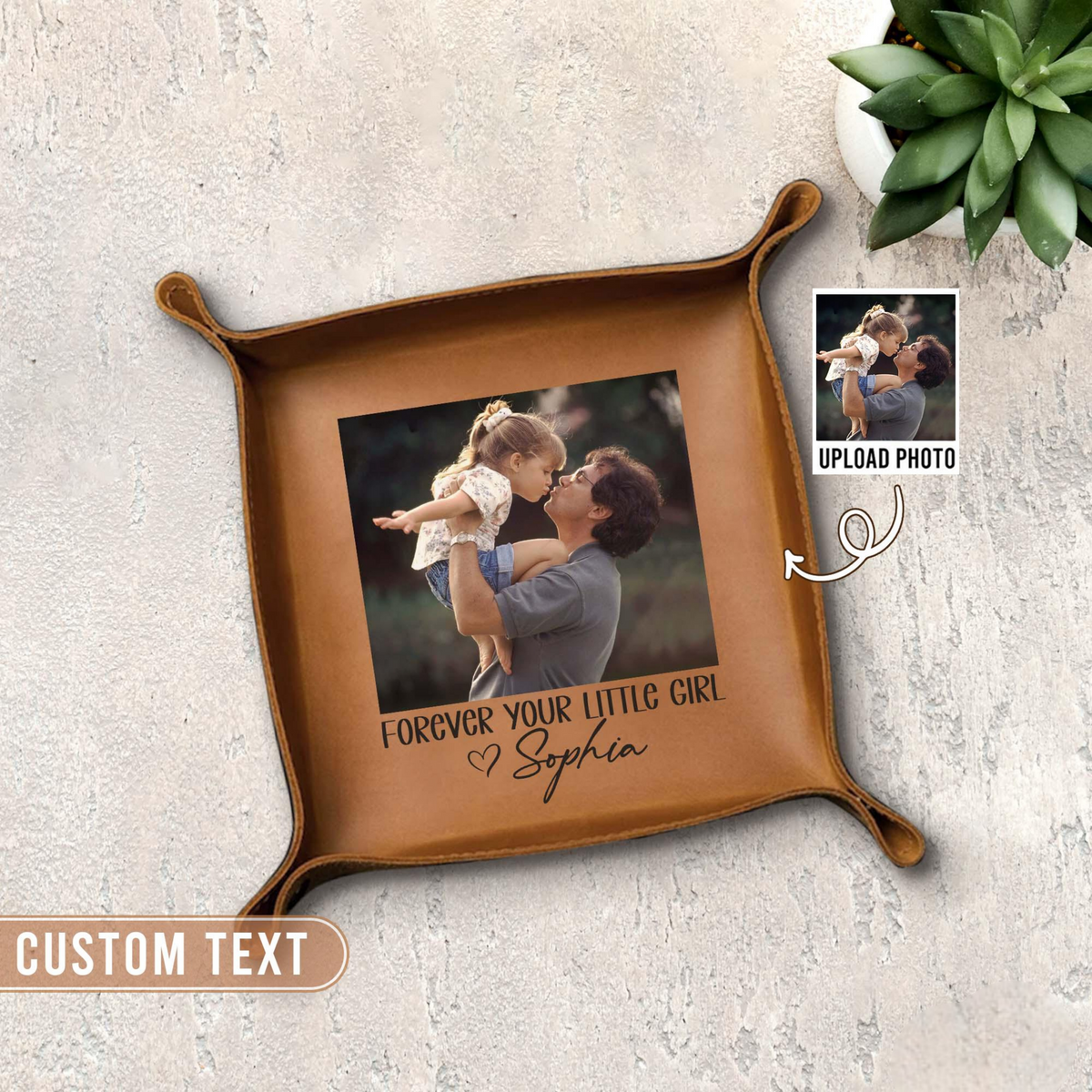 Personalized Leather Tray for Dad, Custom Photo Dad Valet Tray, Father's Day Gift, Dad Photo Leather Catchall, C Key Tray, Gift for Dad