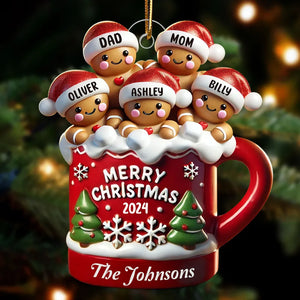 Gingerbread Family In Hot Cocoa Christmas Decor - Personalized Acrylic Ornament - Christmas Gift For Family