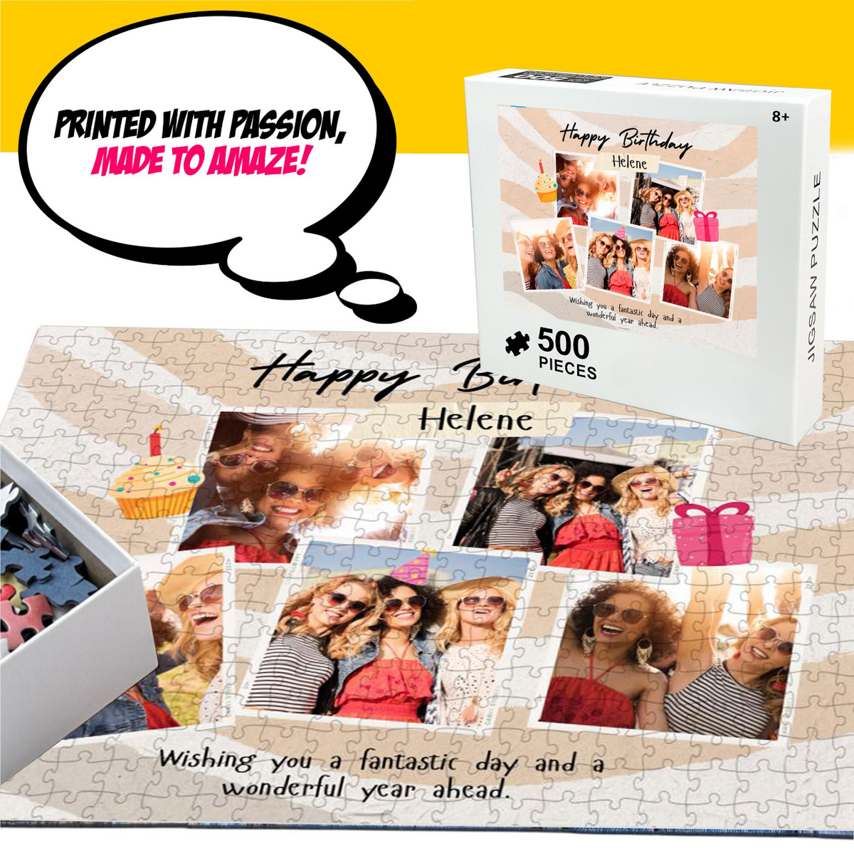 Happy Birthday Photo Puzzle, Custom Photo Collage Jigsaw Puzzle from your Photos, Gift For Friends, Bestie, Family