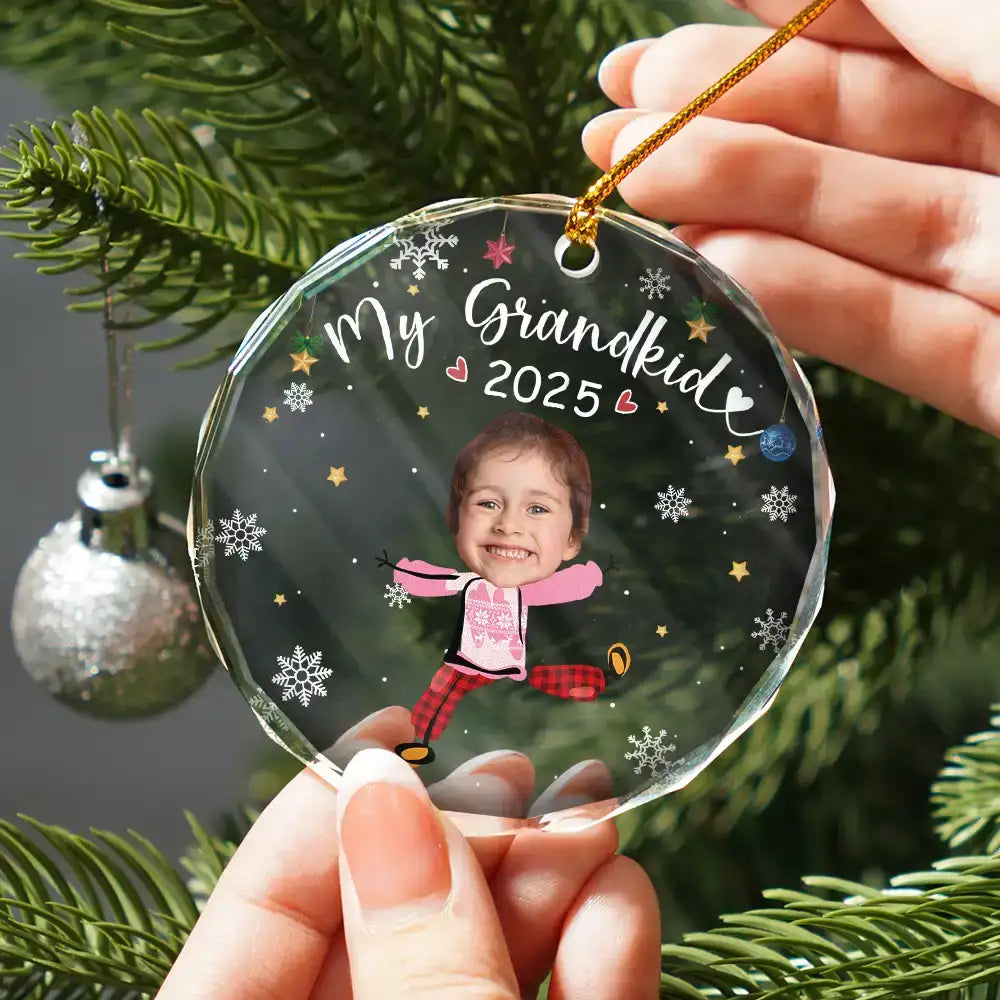 Custom Photo Playful Grandkids - Personalized Crystal Ornament - Christmas Gift For Family