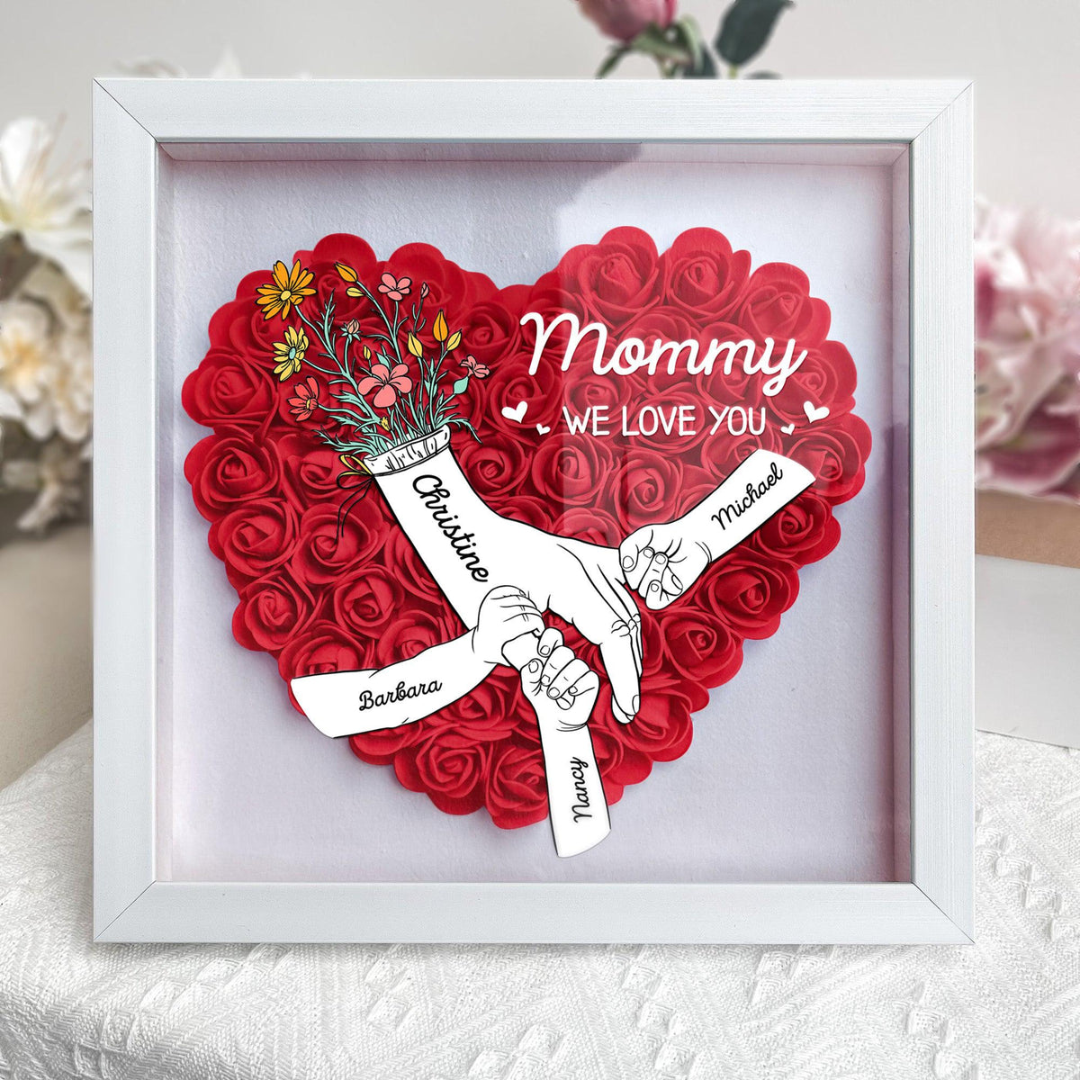Custom We Love You Mommy Holding Hands - Custom Flower Frame Box - Gift For Mom, Mother's Day