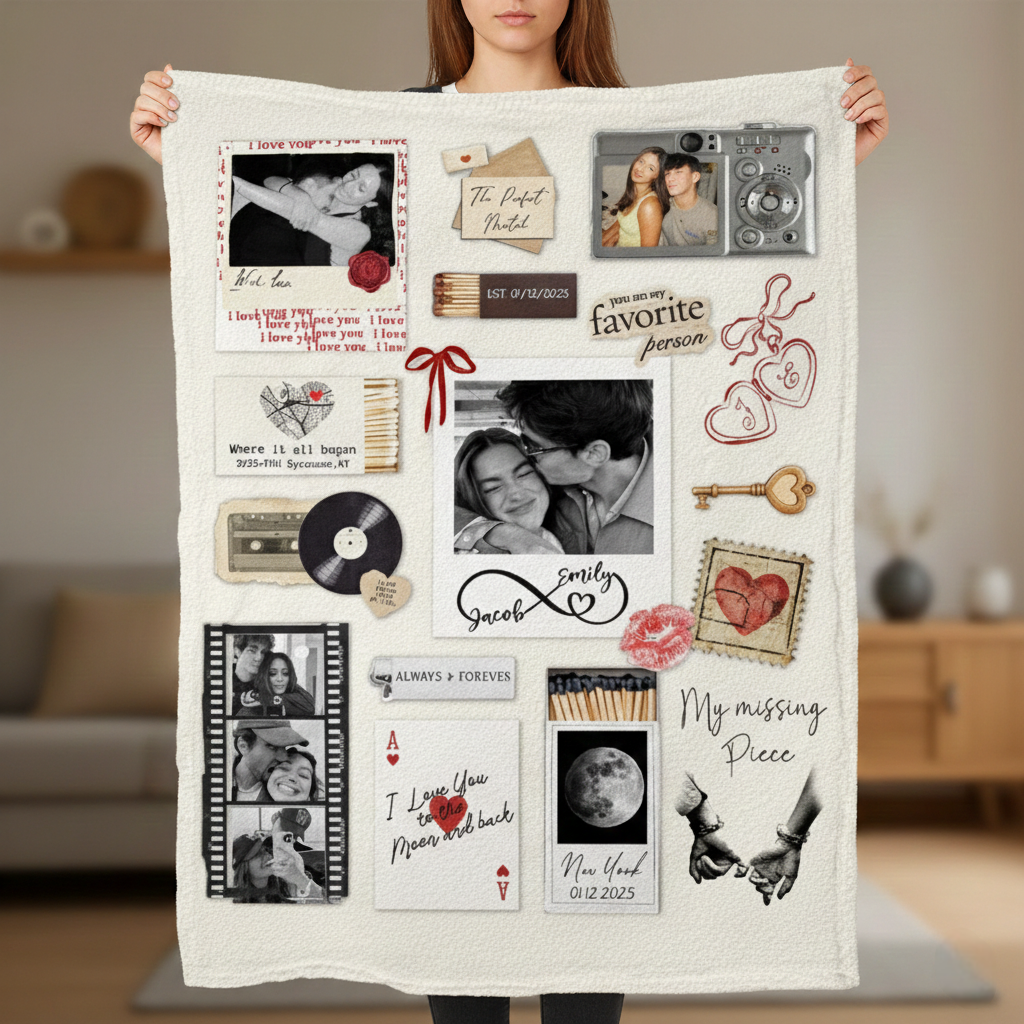 Personalized Valentine Gifts For Him, Custom Matchbox Blanket Gift For Boyfriend, Girlfriend, Anniversary Gift