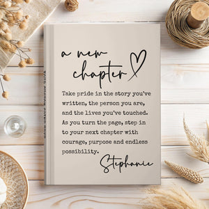 New Chapter Journal, Custom Going Away Gift for Coworker, Personalized Notebook for Boss, Leaving Job, Retirement, Farewell for Work Bestie Gifts