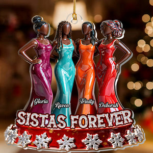 Sistas Forever Black Girls - Personalized Acrylic Ornament - Christmas Gift For Sisters, Besties, Friends
