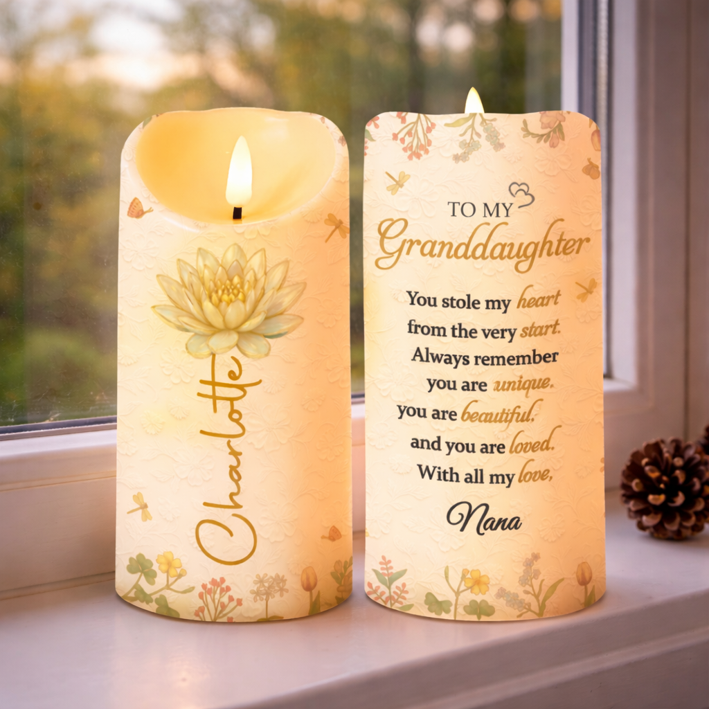 To My Granddaughter You Stole My Heart, Personalized LED Flameless Candle, Gift For Granddaughter