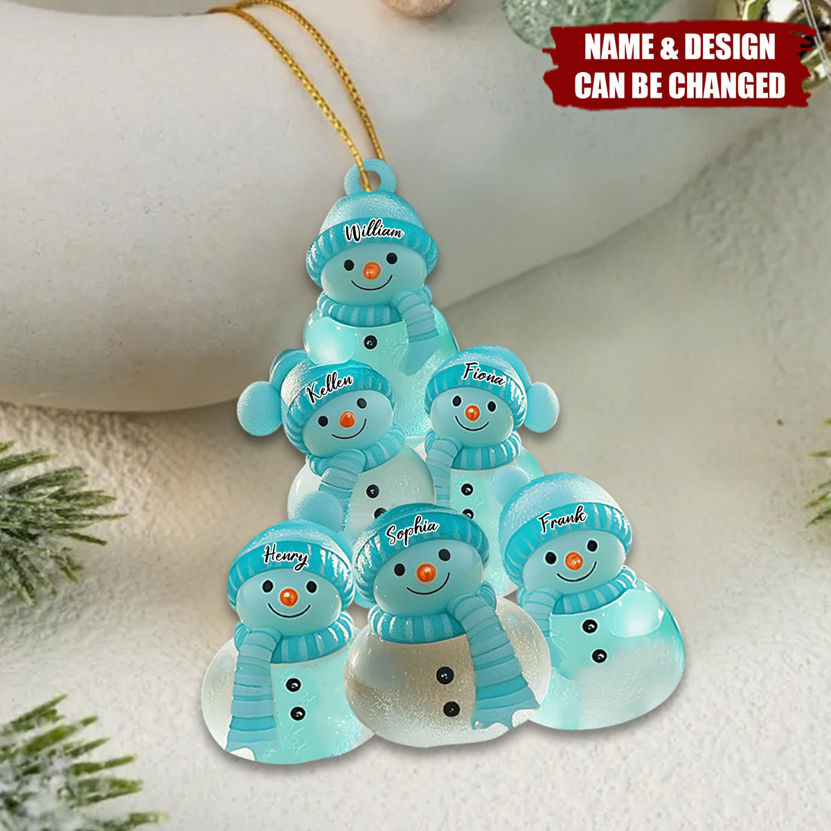 Merry Christmas Sea Glass Snowman Stack Family - Personalized Ornament - Christmas Gift For Family