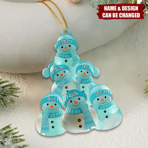 Merry Christmas Sea Glass Snowman Stack Family - Personalized Ornament - Christmas Gift For Family