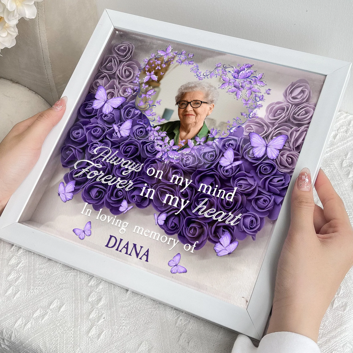 Always On My Mind Forever In My Heart - Custom Flower Frame Box - Memorial Mother Gift