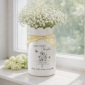 Personalized Birth Month Flower The Next Chapter Ceramic Vase, Custom Name Flower Vase, Class of 2026 Keepsake, College Graduate Gift,Grad Gift