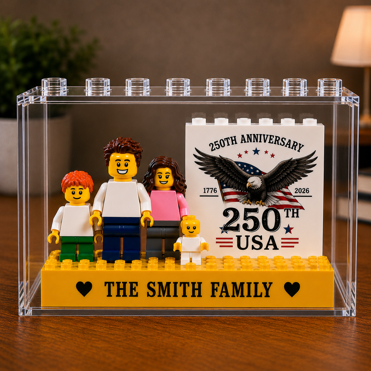 Personalized USA 250th Anniversary Mini Figure Display Box, Custom Brick Figures, Independence Day 1776-2026 Keepsake Gift