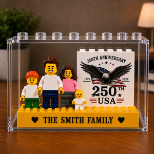 Personalized USA 250th Anniversary Mini Figure Display Box, Custom Brick Figures, Independence Day 1776-2026 Keepsake Gift