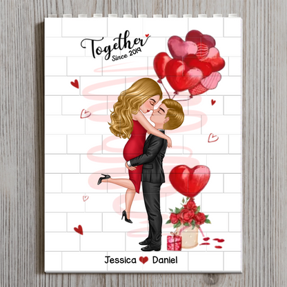Kissing Couple Together Since - Personalized Building Block Puzzle - Anniversary Gift, Valentine's Day Gift For Couple