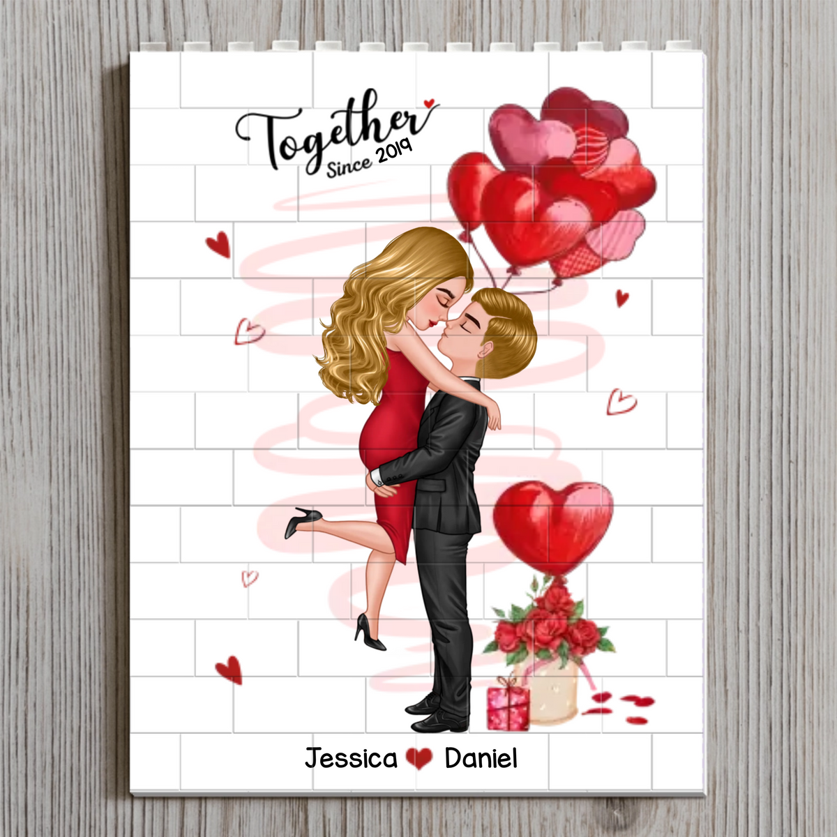 Kissing Couple Together Since - Personalized Building Block Puzzle - Anniversary Gift, Valentine's Day Gift For Couple