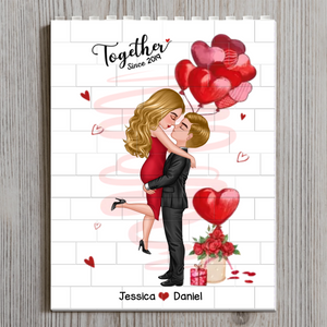 Kissing Couple Together Since - Personalized Building Block Puzzle - Anniversary Gift, Valentine's Day Gift For Couple