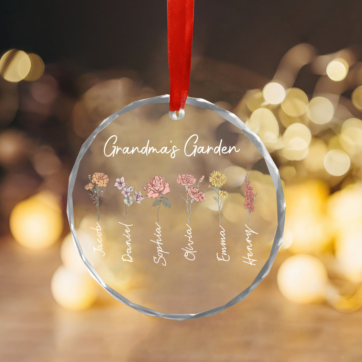 Grandma's Garden - Personalized Crystal Ornament - Christmas Gift For Grandma