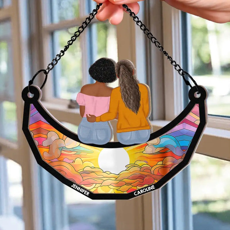 Besties Friends Sisters Hugging - Personalized Suncatcher Ornament - Gift For Besties, Soul Sisters, Window Hanging Decoration