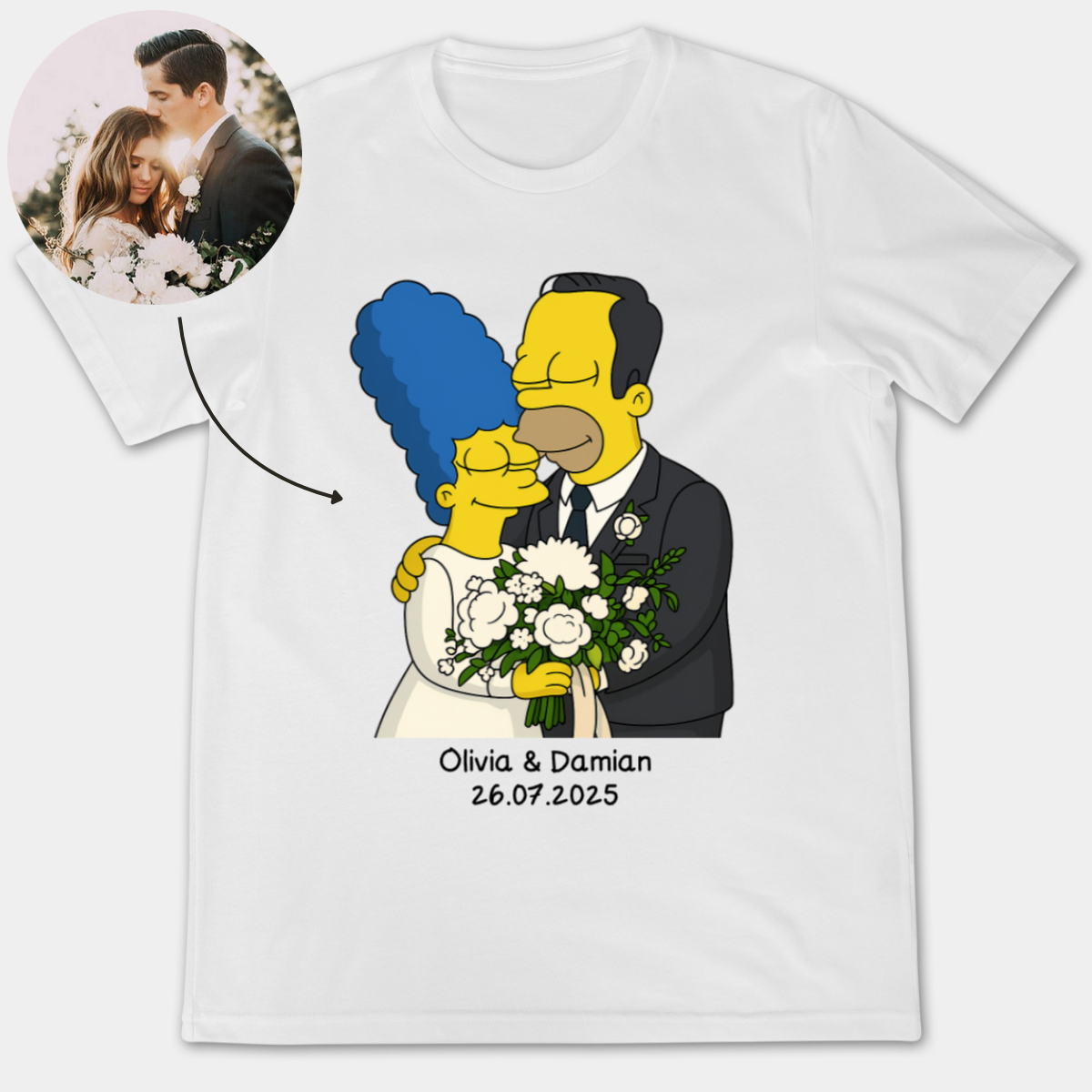 Custom Wedding Photo, Simpsonized Photo Couple Mr and Mrs Shirt, Personalized Bride and Groom Shirts, Bridal Shirt, Husband and Wife Tee