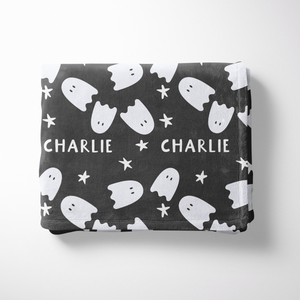 Ghost and Stars Halloween Name Blanket, Custom Name Blanket, Halloween Personalized Gift, Cute Halloween Gift, Halloween Blanket, Boy Girl