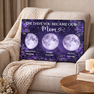Purple Flowers Custom Birth Moon Phase - Personalized Canvas - Mother's Day Gift For Mom, Grandma