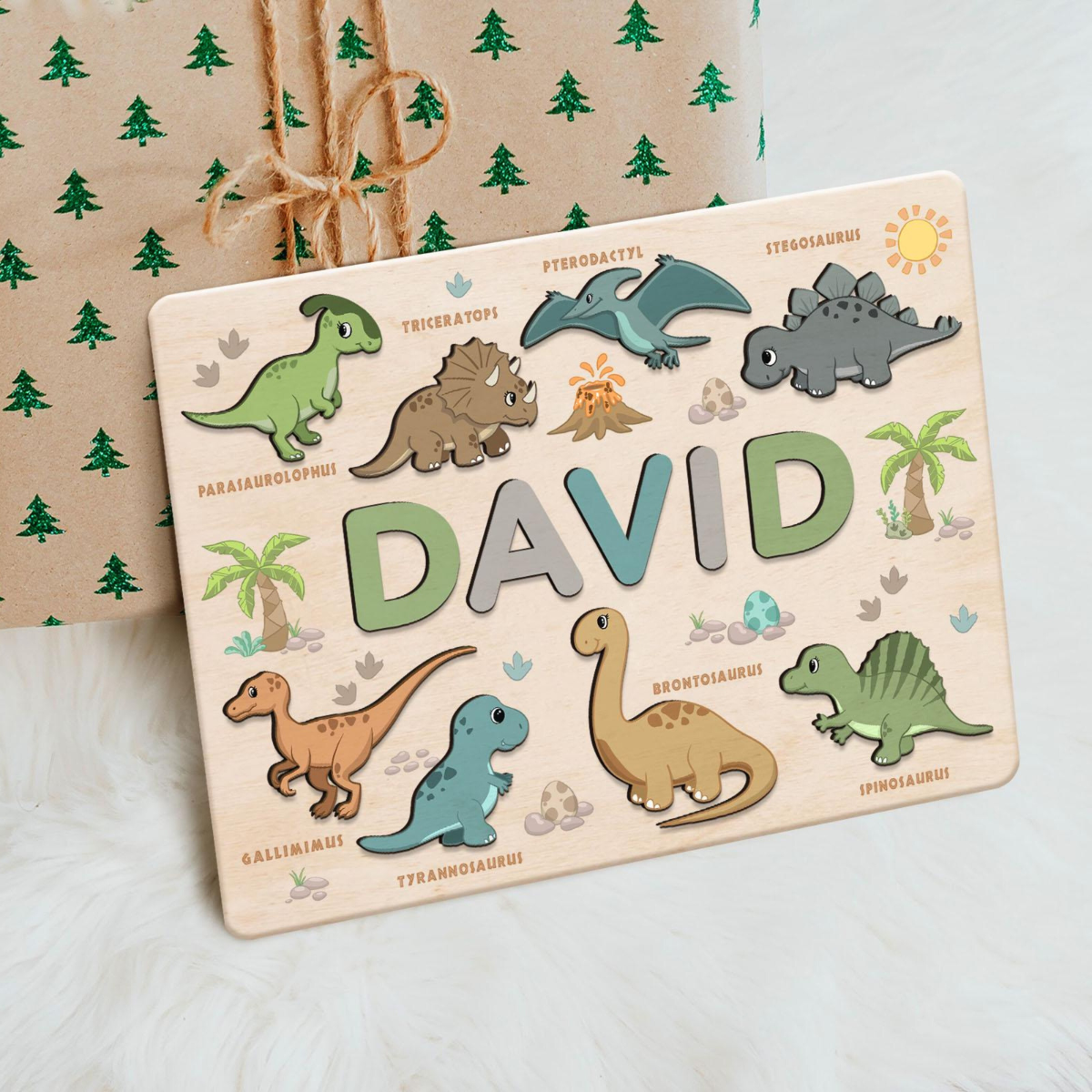 Custom Name Puzzle Board For Kids, Personalized Baby Toddler Wooden Dinosaur Toys, Sensory Toys, Puzzle Busy Board For Toddlers, Birthday