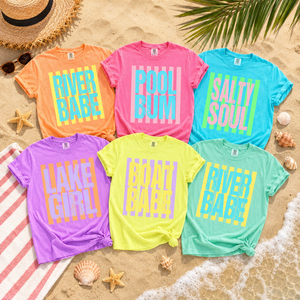 Retro Stripes Sunshine Neon Shirts, Beach Life Shirt, Lake Girl Shirt, Neon Trendy Summer Vibes, Distressed Beach Shirt, Lake Pool River