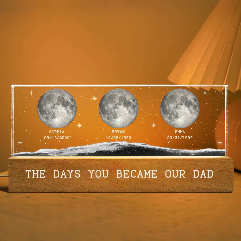 The Night You Became My Dad - Personalized 3D LED Light Wooden Base - Gift For Dad, Father's Day, Birthday Gift