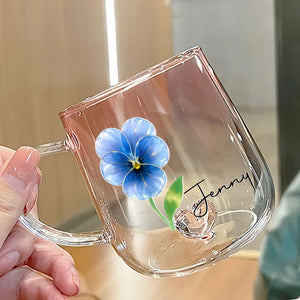 Birth Month Crystal Flower - Personalized Gradient Glass Mug - Gift For Sister, Bestie, Family