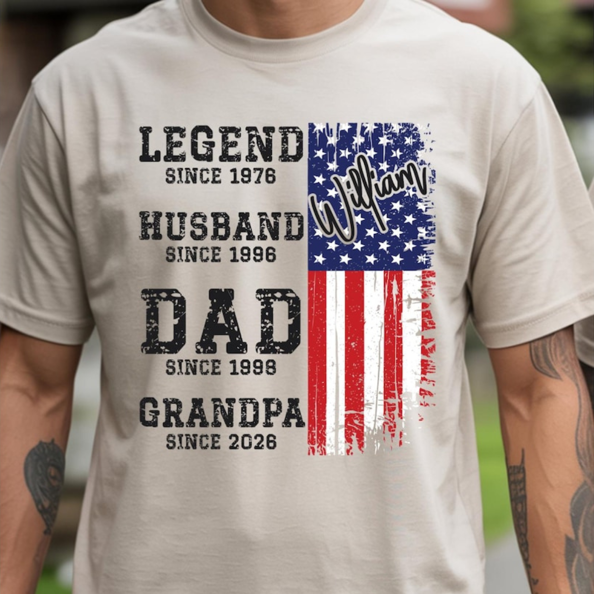 Custom Patriotic Grandpa Shirt, Fathers Day Gift for Dad Grandpa, USA 250th Anniversary Tee, Personalized American Flag Family Shirt