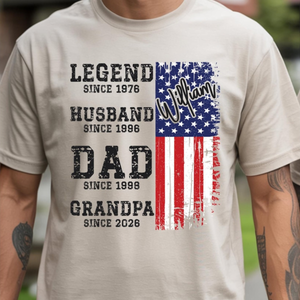 Custom Patriotic Grandpa Shirt, Fathers Day Gift for Dad Grandpa, USA 250th Anniversary Tee, Personalized American Flag Family Shirt