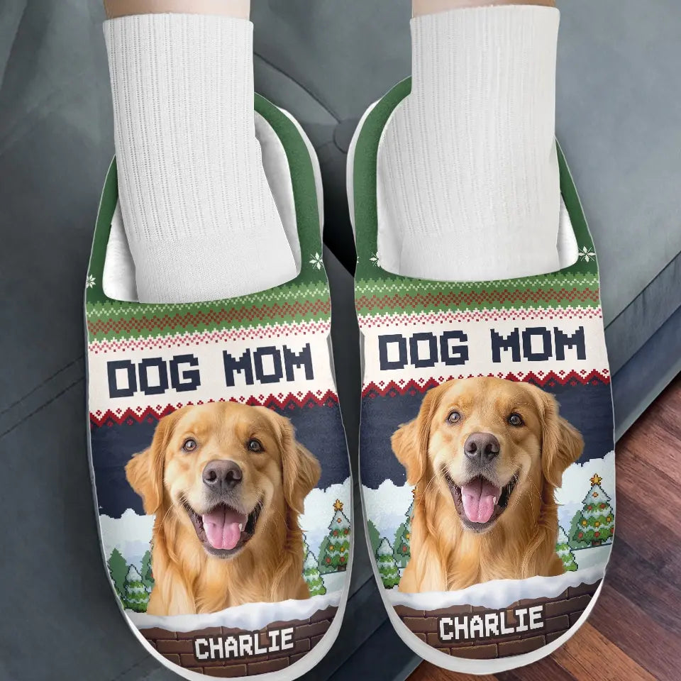 Custom Photo We Woof You A Merry Christmas - Personalized Fleece Slipper - Christmas Gift For Pet Owners