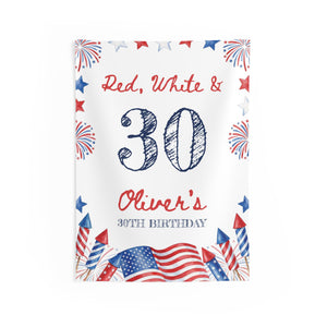 Red White and 30th, 40th, 50th Birthday Backdrop, Patriotic 4th of July Party Banner