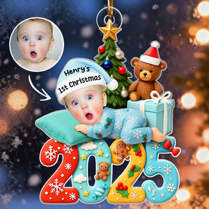 Baby Photo Sleeping First Christmas 2025 - Personalized Acrylic Ornament - Unique Christmas Gift For New Parents, Newborn Keepsake