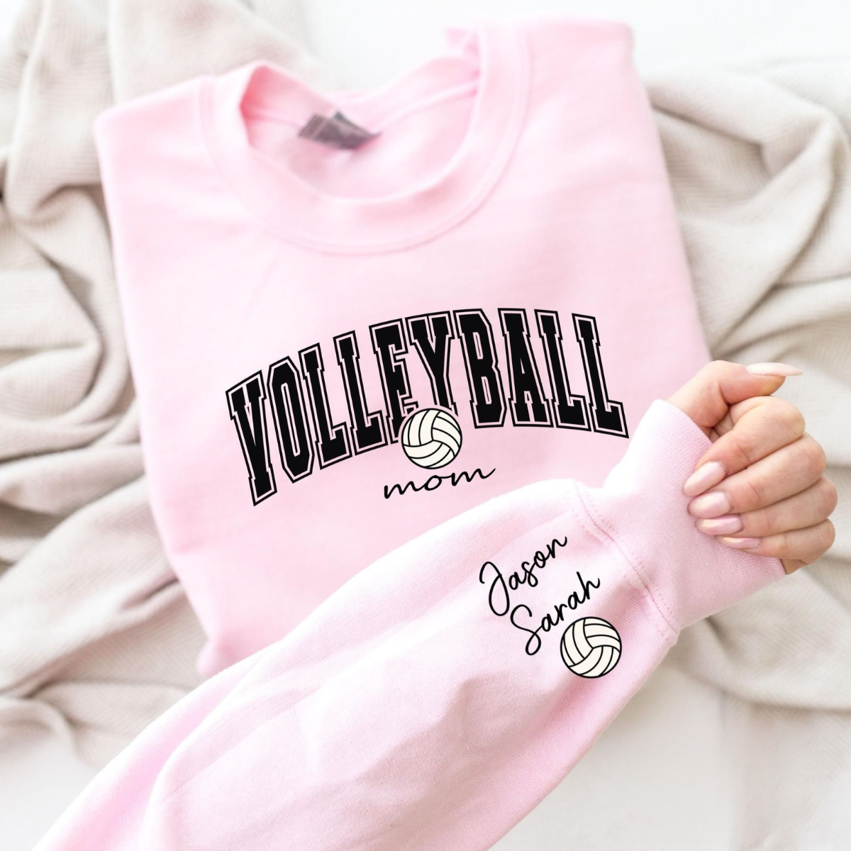 Custom Volleyball Mom With Kids Name On Sleeve - Personalized Apparel - Gift For Mother