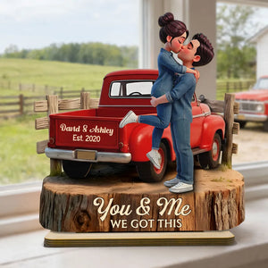 Pickup Truck Kissing Couple - Personalized Wooden Plaque - Anniversary Gift, Valentine's Day Gift For Couple