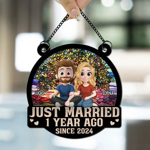 Just Married But Forever Love - Personalized Suncatcher - Anniversary Gift For Couple