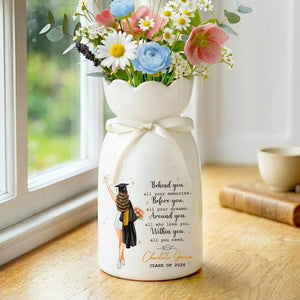Personalized Graduation Flower Ceramic Vase, Graduation Gifts for Her, College Grad Gift for Daughter, Masters Degree Gift