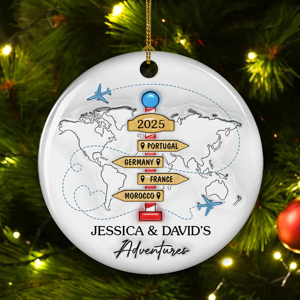 Travel Couple Goal, Personalized Custom 3D Inflated Effect Ceramic Ornament, Christmas Gift For Couple