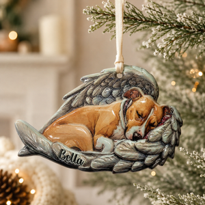 Personalized Watercolor Photo Dog Loss Memorial Real 3D Raised Ornament, Sleeping Pet Within Angel Wings, Loss Pet Gifts, Dog Lovers Gift