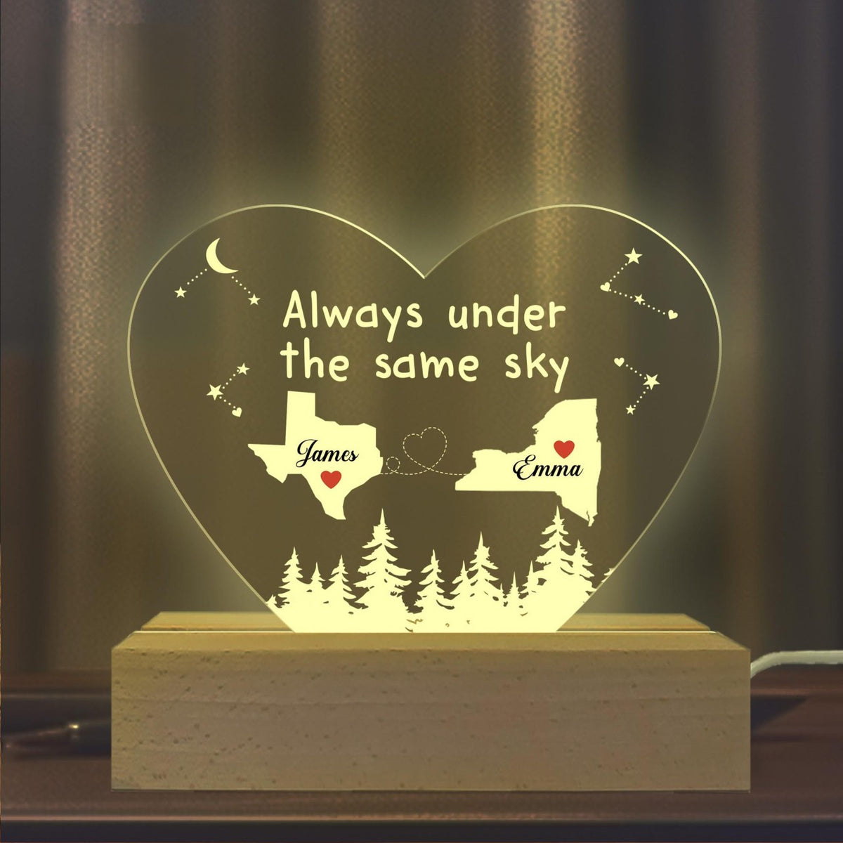 Custom Two Map Night Light, Always Under The Same Sky, Long Distance Relationship Lamp, Going Away Gift, Couple Gift, Miss You Gift